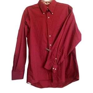 VTG Izod Mens Large Red Long Sleeve Button Down Shirt 80s 2 Ply Pinpoint Cotton